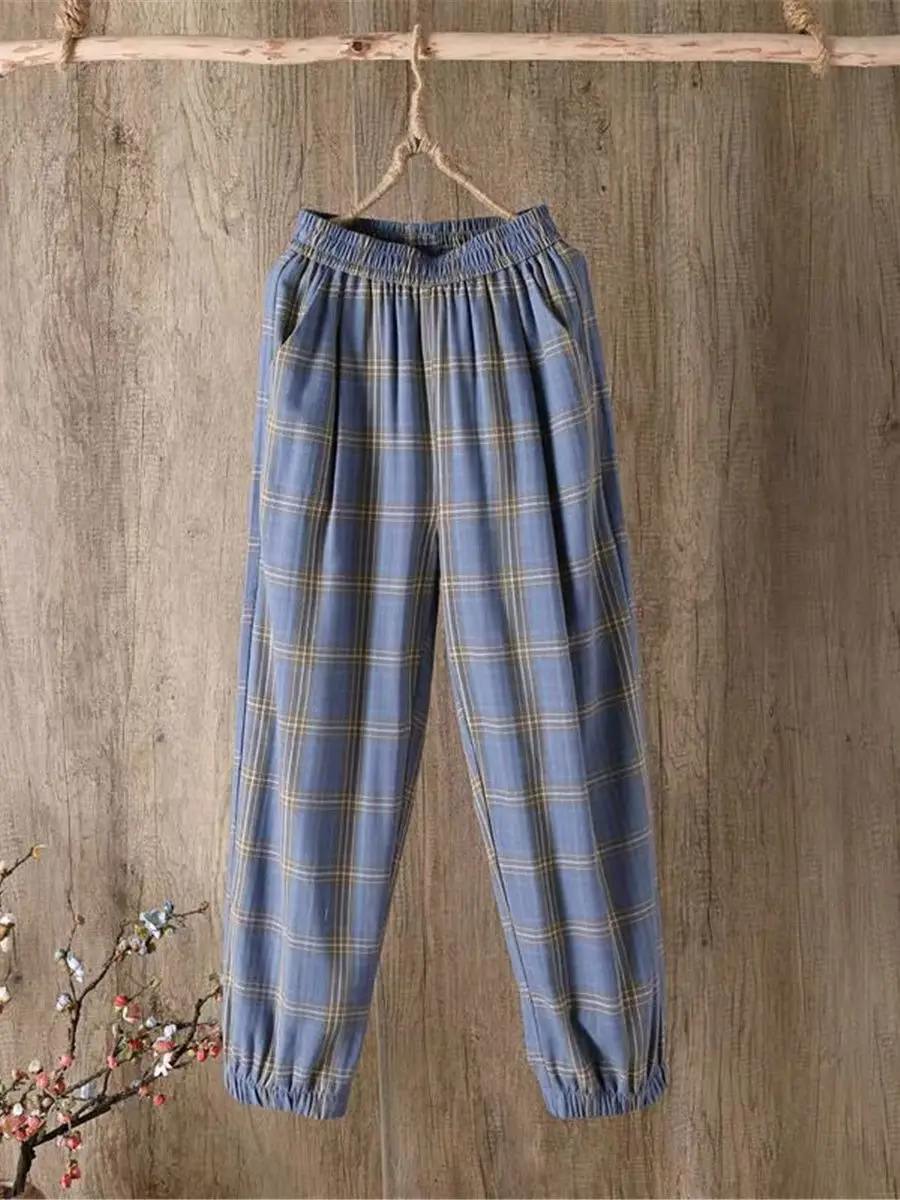 Брюки женские клетчатые в стиле Харадзюку модные султанки японском повседневные