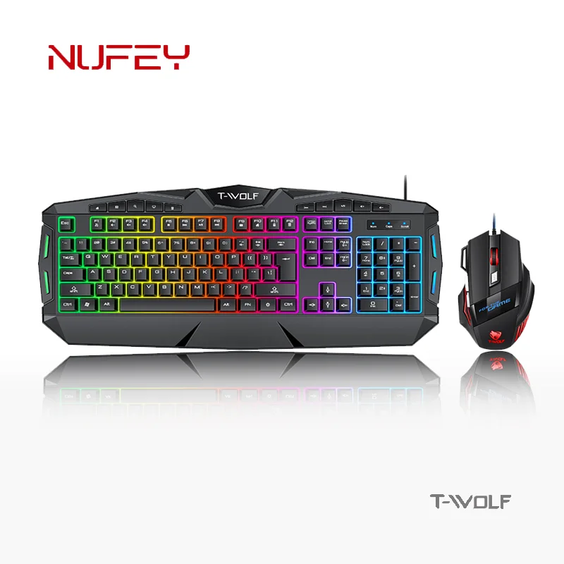 TF-390 Wired USB keyboard mouse suit office gamig luminous mechanical feel, backlit cheap ergonomic keyboard and mouse