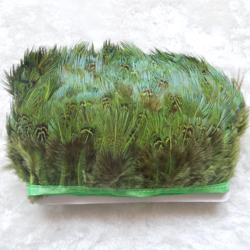

Wholesale!10Yards/lot!5-6cm height Ringneck Pheasant Plumage Feather Fringe dyed green colour,feather Trimming For Crafting