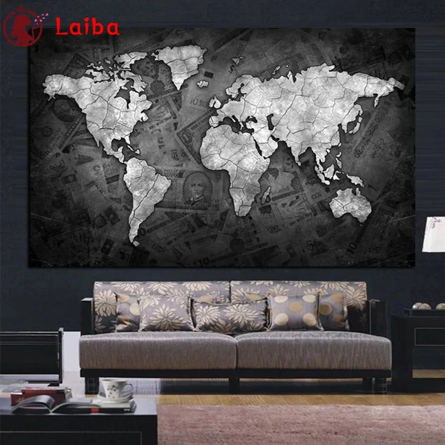 

Алмазная живопись, абстрактное искусство, карта мира на денежном фоне, вышивка крестиком, Алмазная мозаика, вышивка кристаллами, бисером, рукоделие