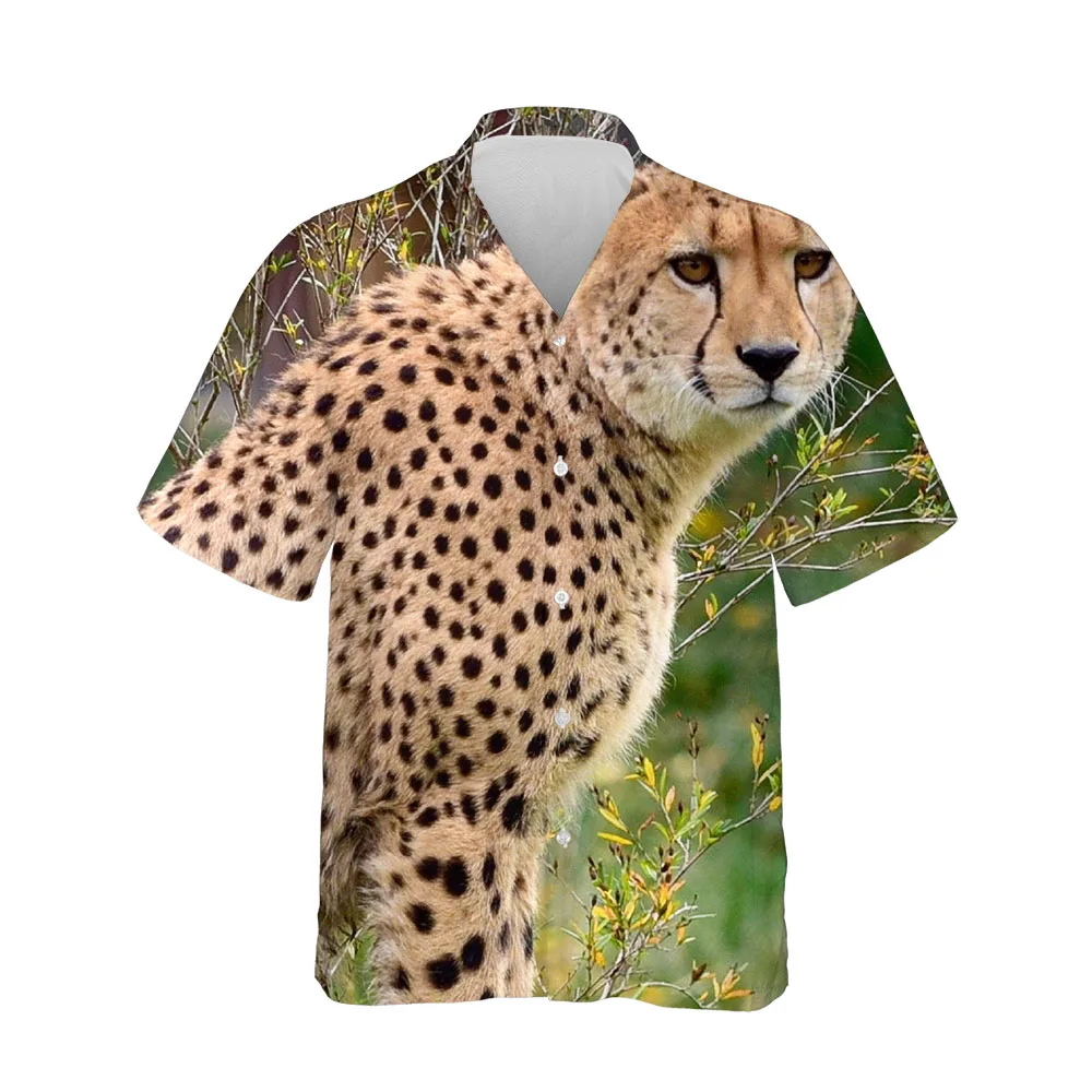 Jumeast New 3D Summer Men Shirt Casual Cheetah Animal Picture Mens Hawaiian Shirt Short Sleeve Streetwear Breathable Blouses