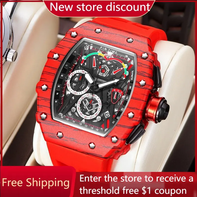 

Men's Quartz Watch Multi-functional Luminous Calendar Wine Cask Type Silicone Watch