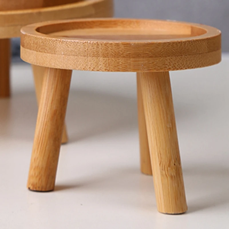 

2X Wooden Plant Stand Flower Pot Base Holder Stool High Stool Balcony Succulent Round Flower Shelf For Indoor Outdoor