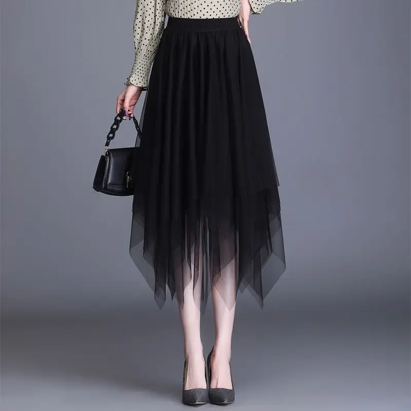 

Long Tulle Midi Skirts Women 2022 New Fashion Spring Autumn Elastic High Waist Skirts Female Sexy Skirt Streetwear A29