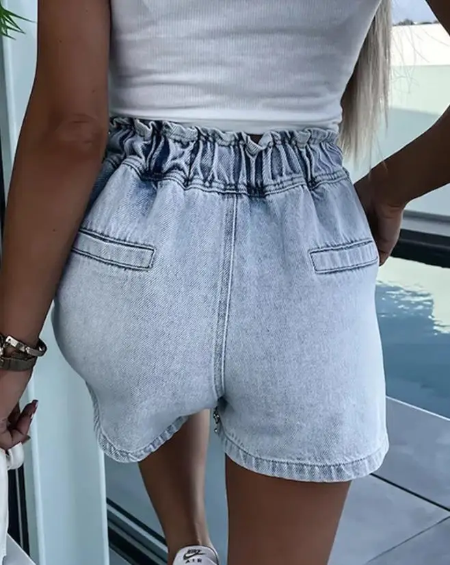 Women's Denim Shorts 2023 New Summer Jeans Fashion Rhinestone Pocket Design High Waist Denim Shorts Streetwear Female Clothing