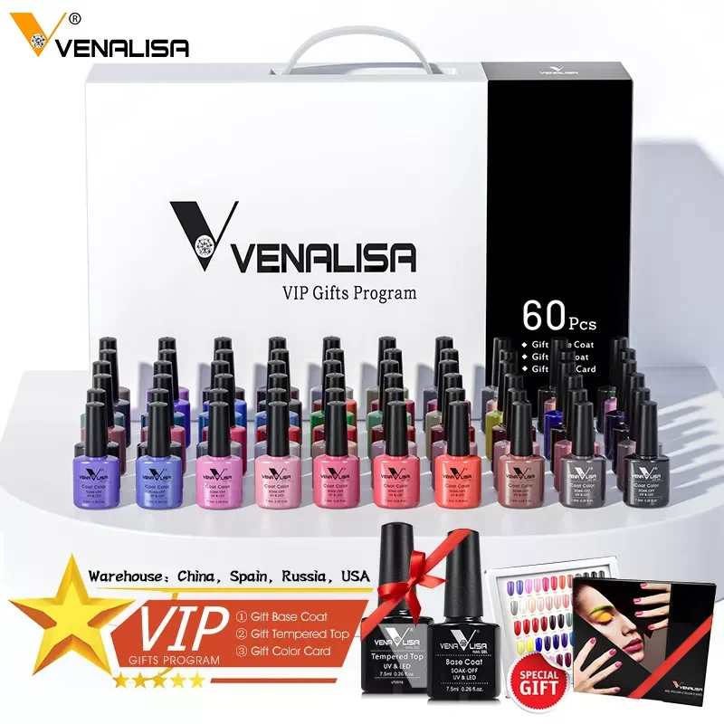 Fast Shipment VIP Kits of  VENALISA Nail Gel Polish 62pcs/lot Gel Varnish Soak Off UV LED Nail Gel Color Palette Gel Lacquer enlarge