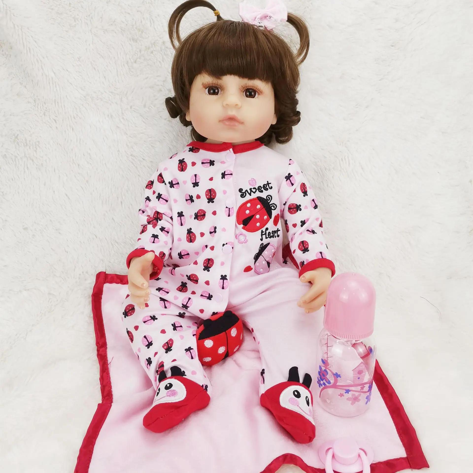 

48cm 55cm Full Silicone Reborn Doll Girl Bebe Curly Hair Baby Lifelike Realistic Alive Gift Bath Toy Children