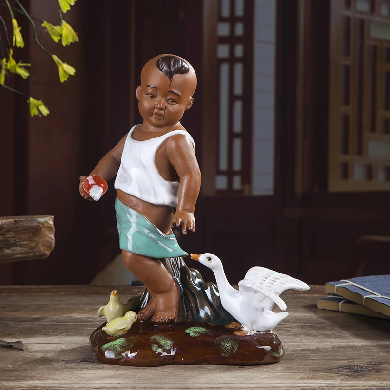 

Chinese Style Ceramic Figure Art Sculpture Figurine Child And Duck Statue Creative Ceramic Crafts Decorations For Home R4206
