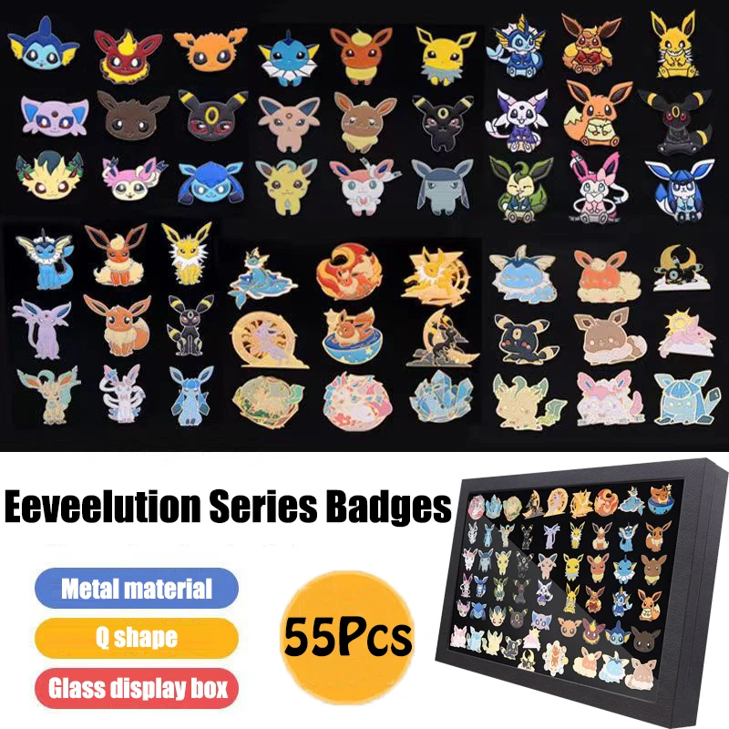 

Pokemon Badges Evees Family Vaporeon Jolteon Espeon Umbreon Pins Brooches Eeveelution Box Collection Pocket Monster Toys Kids