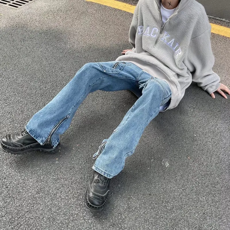 2022 New Arrivals Pocket Ankle Zipper Vintage Men Baggy Jeans Trousers Hip Hop Straight Casual Women Denim Pants Pantaloni Uomo
