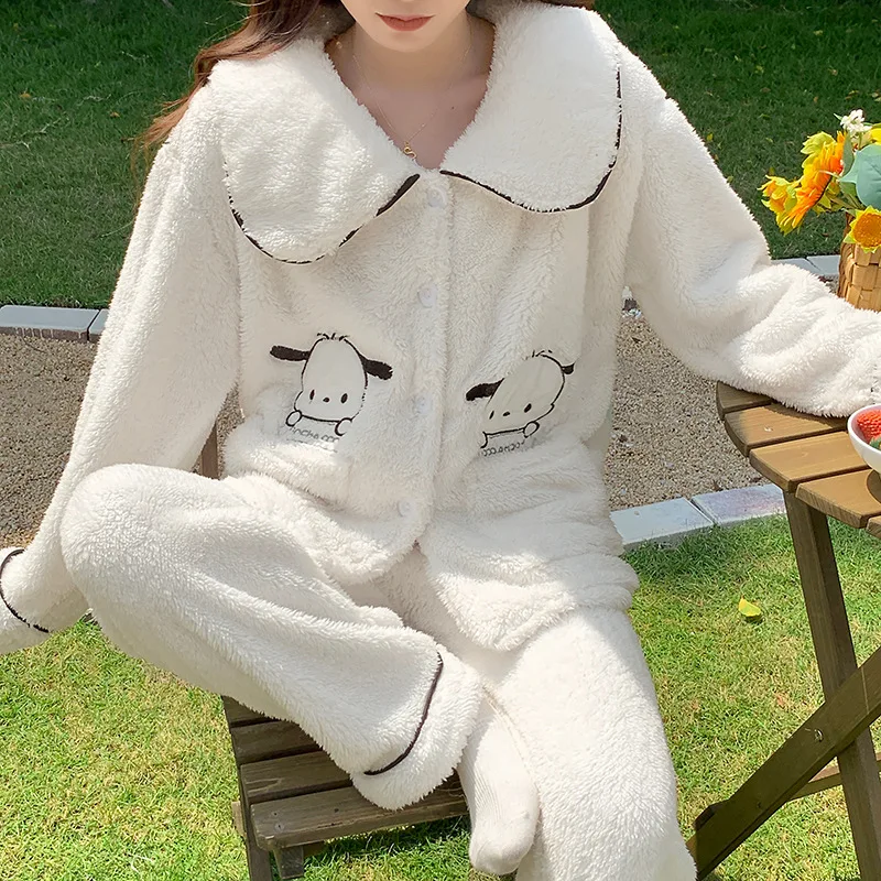 

Пижама женская зимняя Коралловая флисовая плюшевая Толстая Милая мультяшная кардиган плюшевый комплект домашняя женская домашняя одежда