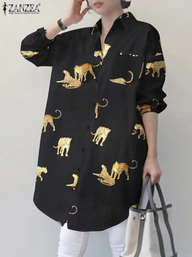 

Spring Autumn Casual Shirts Women's Retro Printed Blouse 2022 ZANZEA Fashion Long Sleeve Tops Irregular Hem Blusas Holiday Tunic