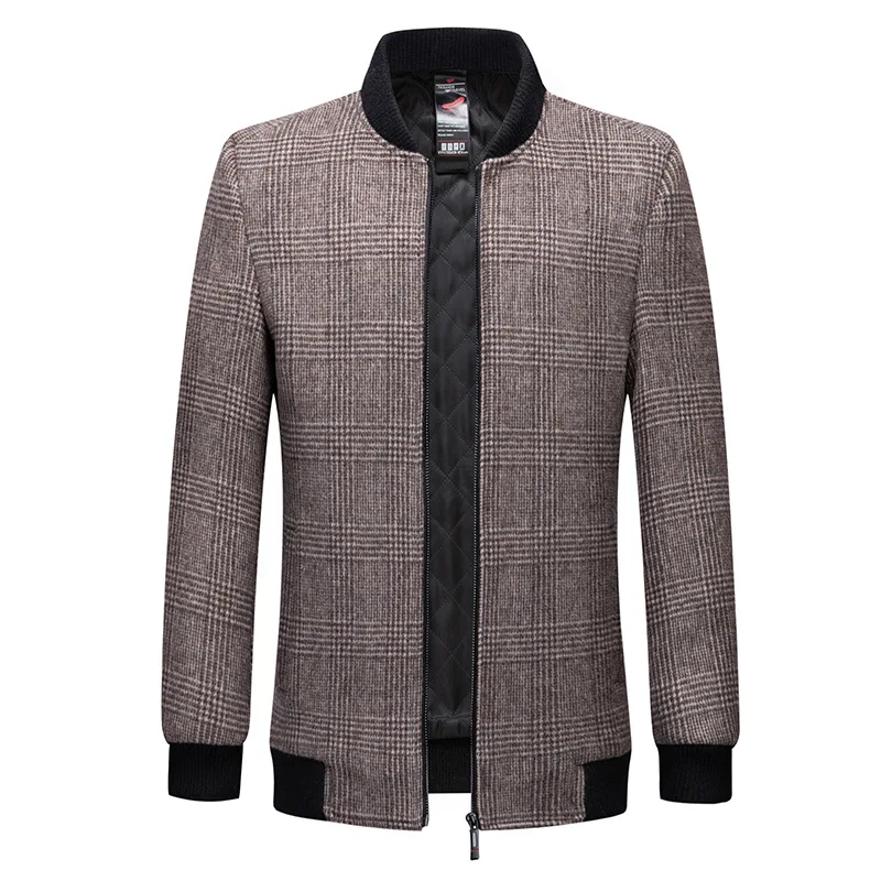

Autumn Winter New Baseball Collar Men's Tweed Jacket Fashion Houndstooth Cotton Thick Jacket Men