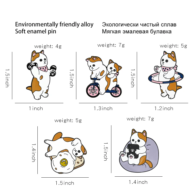 10 шт./лот забавные кошки эмалированная булавка на заказ кошка яйцо велосипед