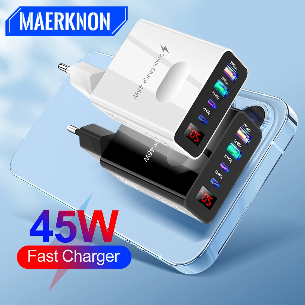 Сетевое зарядное устройство с USB-портом и цифровым дисплеем, 45 Вт Сетевое зарядное устройство с USB-портом и цифровым дисплеем, 45 Вт