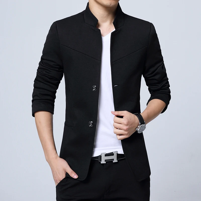 

2023Four seasons new handsome casual Blazer slim stand collar Zhongshan suit men's middle-aged business Blazer top single west