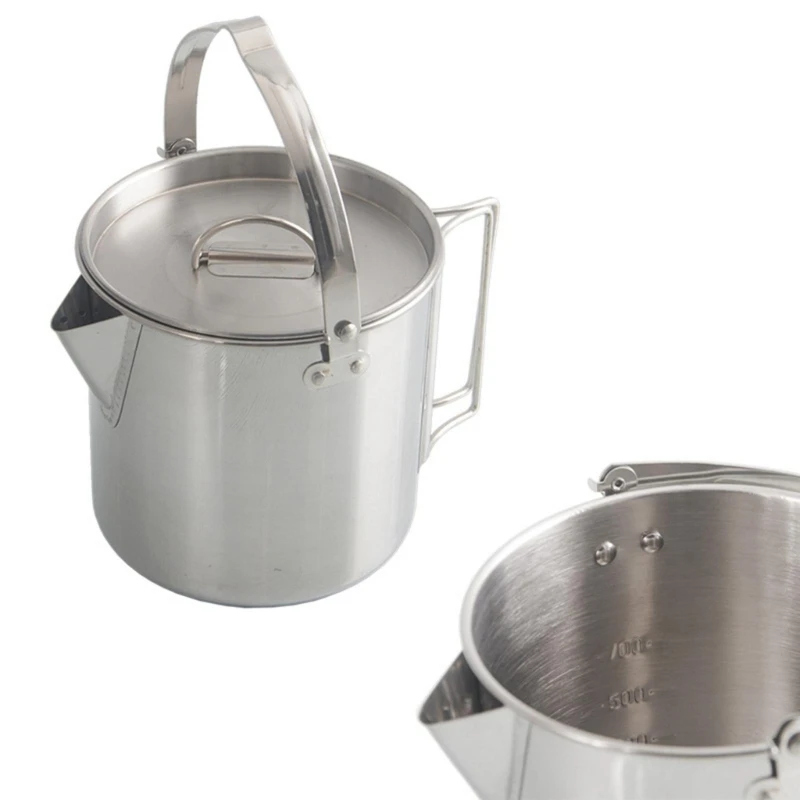 

Stainless Steel Outdoor Camping Pot Hanging Pot Cup Camping Water Mug Cup with Lid and Foldable Handle Outdoor Cooking