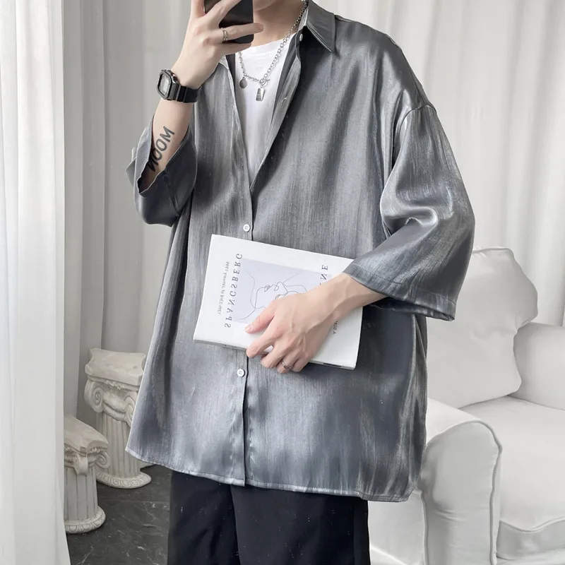 Summer Short Sleeve Shirts Men Fashion Gradient Casual Shirts Men Korean Version Loose Social Mens Dress Shirts Plus Size M-5XL