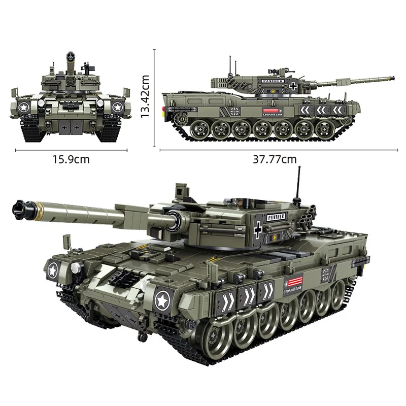 

Military 1747pcs Leopard 2 Main Battle Tank Set Building Blocks Army Soldiers German Tank Weapon Bricks Toys Gifts For Kids Boys