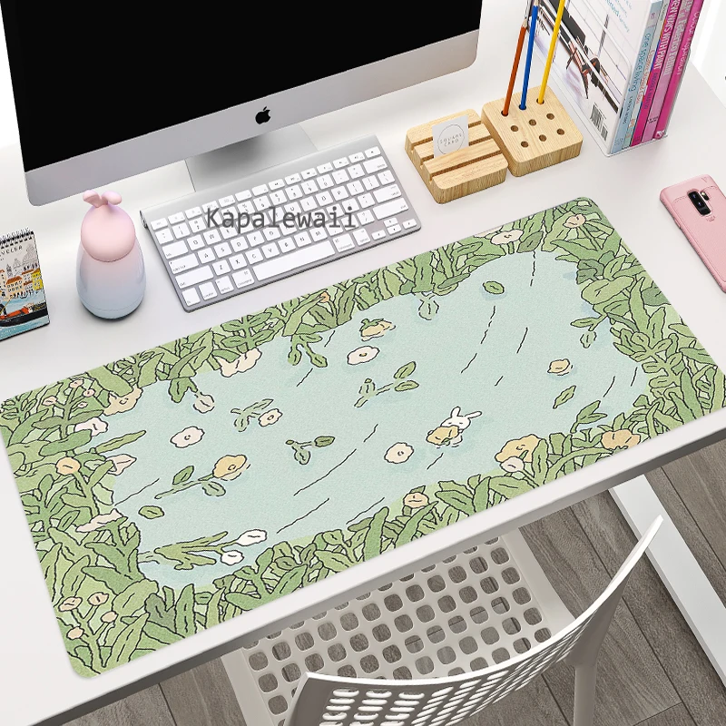 Green Plant Large Gaming Mousepad XXL Gamer Mouse Pad Size For Office Long Table Mat Kawaii Desk For Teen Girls For Bedroom