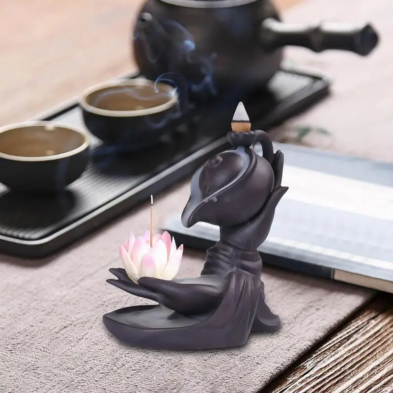 z lotosem Budda Ręcznie kadzidełka Ceramiczna miska Buddy Ozdoba aromaterapeutyczna do dekoracji rzeźb ogrodowych