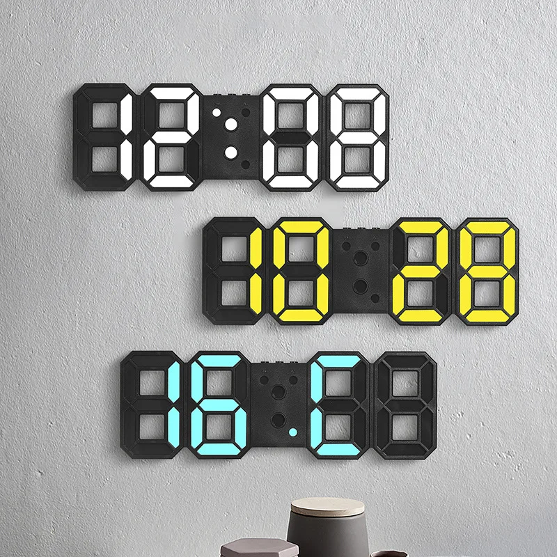 

3D LED Digital Wall Clock Night Mode Memorry Function Temperature Date 3 Alarms Large Display Table/ Desk Clock for Home Decor