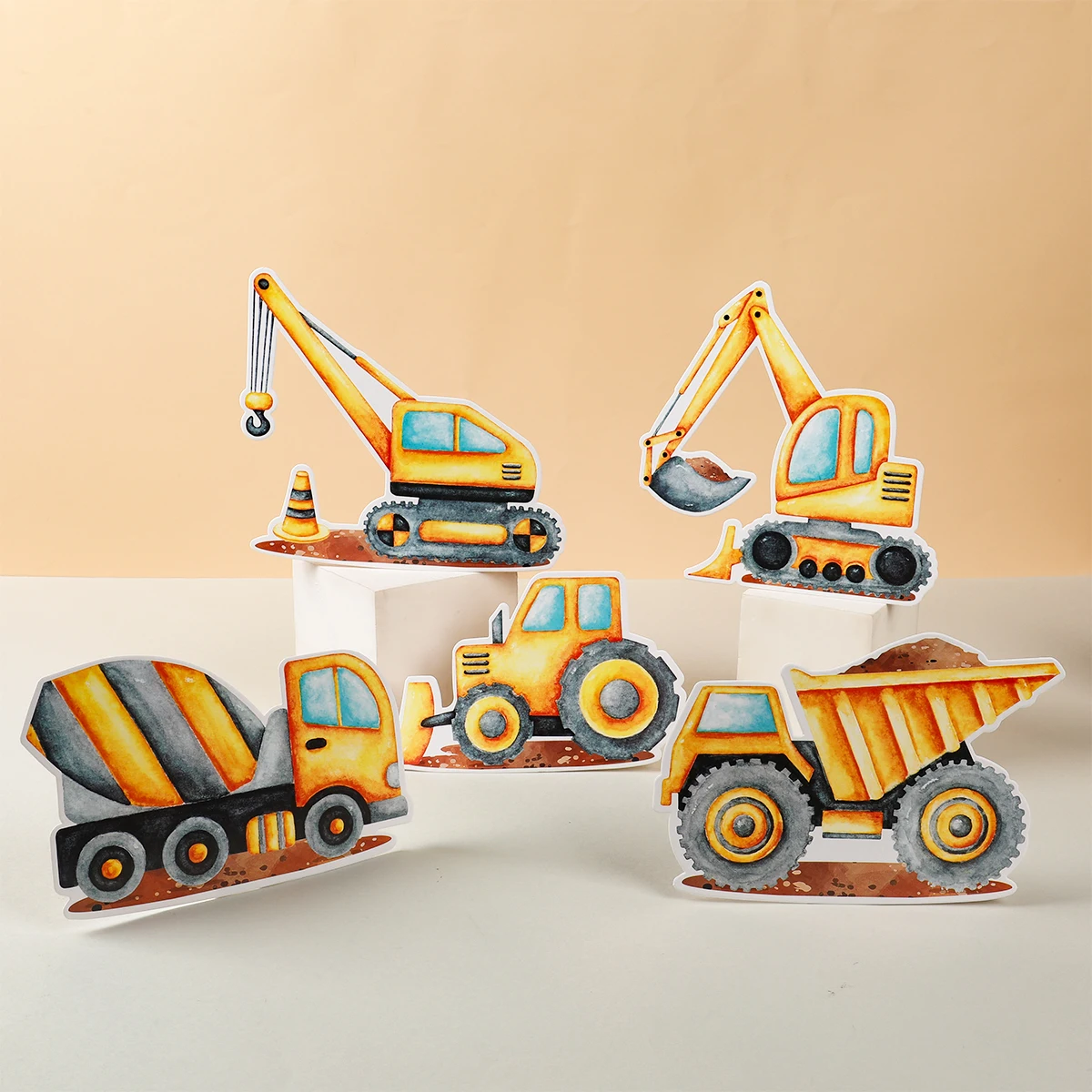 6 шт. бумажные украшения для инженерной техники пазл экскаватор грузовик кран