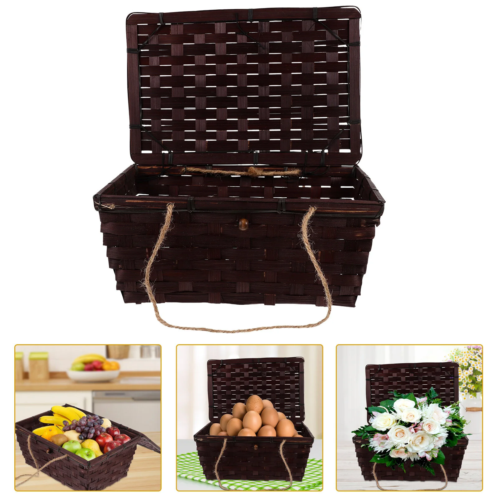 

Basket Wicker Storage Picnic Organizer Woven Flower Hamper Bread Bin Egg Vegetable Baskets Kitchen Bamboo Blanket Desktop Rattan