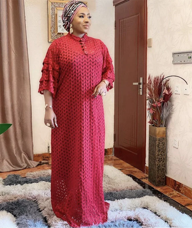 Plus Size Women's Dress Straight Lace Loose Long Dress Flare Sleeves Small Stand Neck Fashion Women's Wear With Hanging Straps