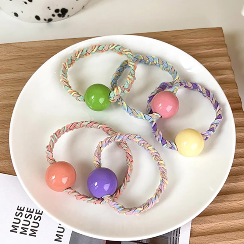 

Summer Cute Candy Color Jelly Bean Braid Hair Rope Girl Hair Accessories for Women Ponytail High Stretch Rubber Band Hairwear
