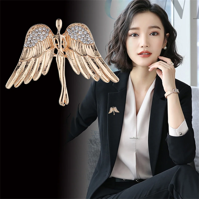 

Fashion Alloy Rhinestone Angel Wings Brooch Female Design Sense Badge Retro Popular Pin Brooch Men's Suit Corsage Accessories