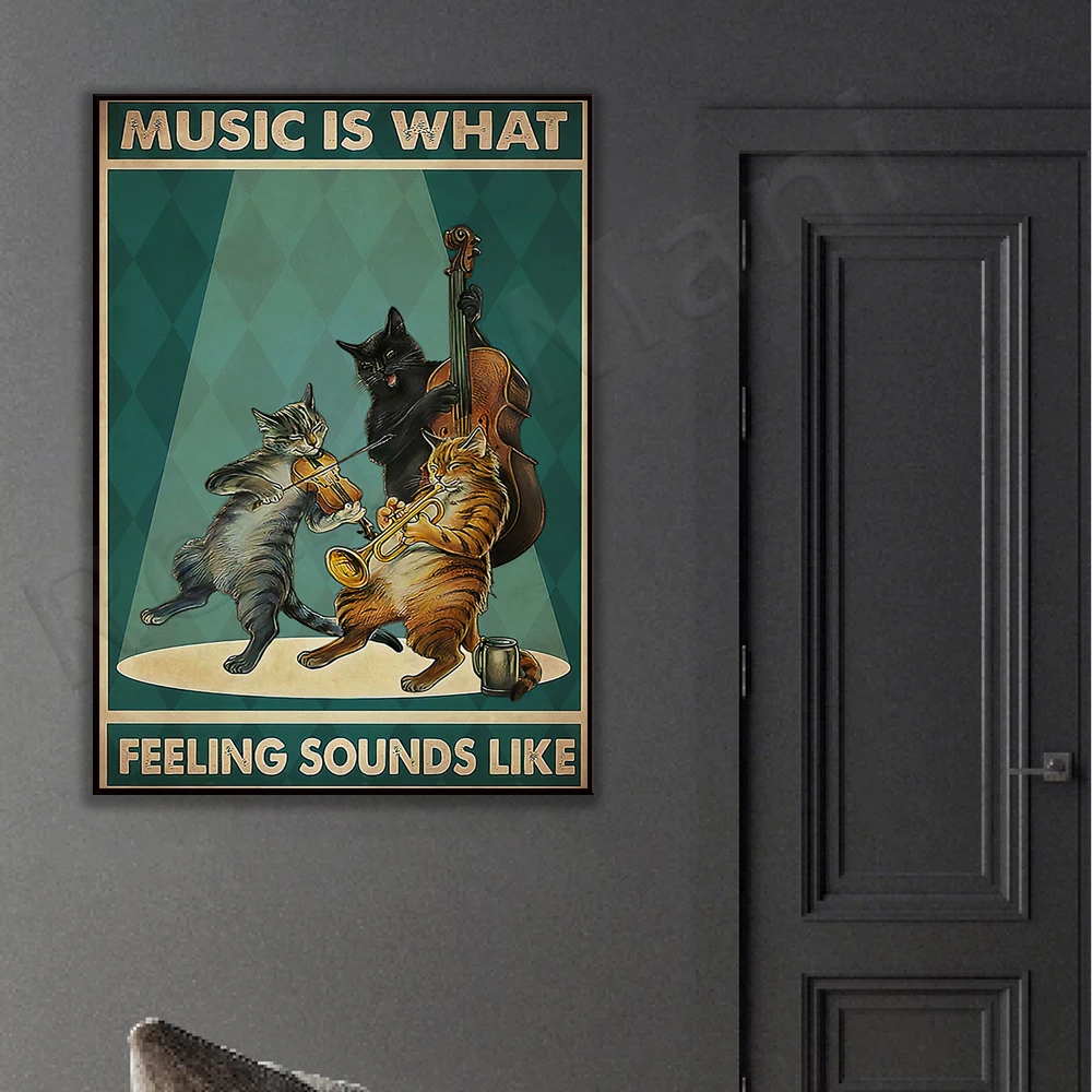 Забавный постер с кошкой ретро музыкой и звуком настроения милый кот подарок для