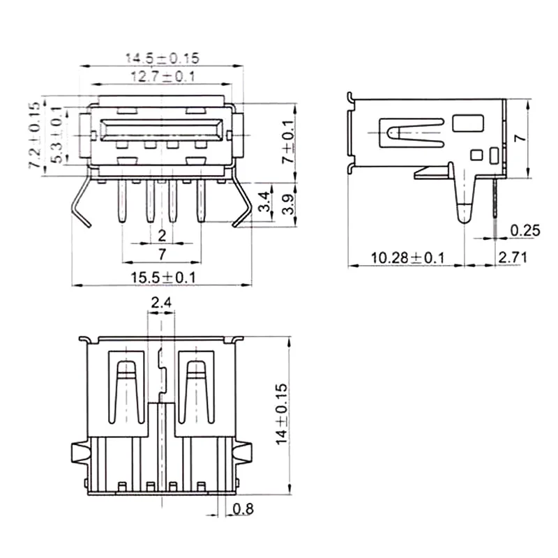 10Pcs USB Type A Standard Port Female Solder Jacks Connector PCB Socket USB-A type Straight/Bent images - 6