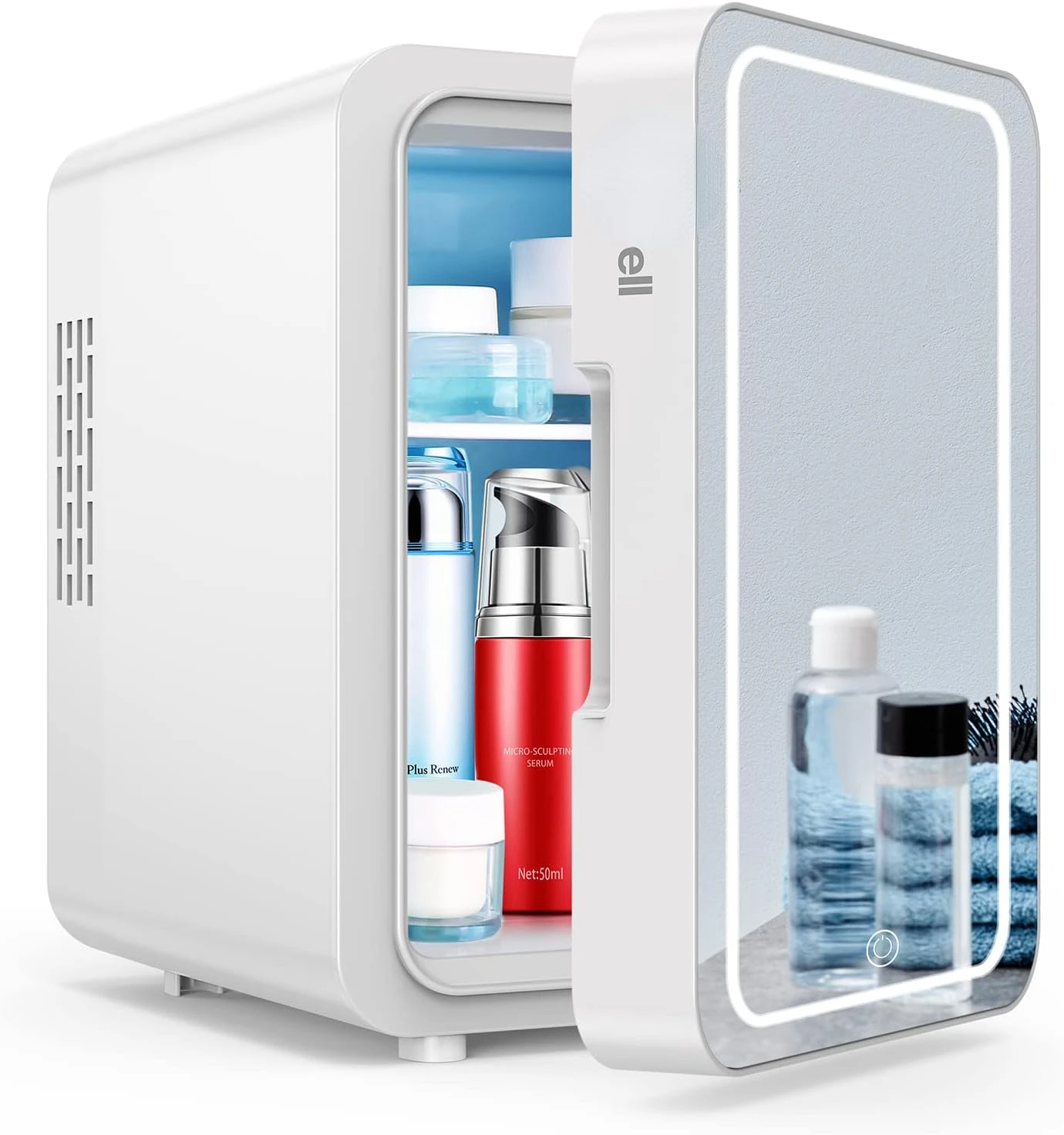 

Мини-холодильник WRE110 для спальни, 4/6 контейнеров для ухода за кожей с зеркальным фотоаппаратом, 12 В переменного/постоянного тока, маленький холодильник для ухода за кожей, косметики, макияжа, красоты