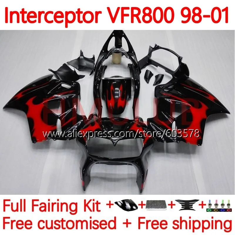 

Комплект для HONDA перехватчик VFR800 VFR 800RR 800 RR VFR800RR 1998 1999 2000 2001 VFR800R 98 99 00 01 обтекатель 122No.9 красное пламя
