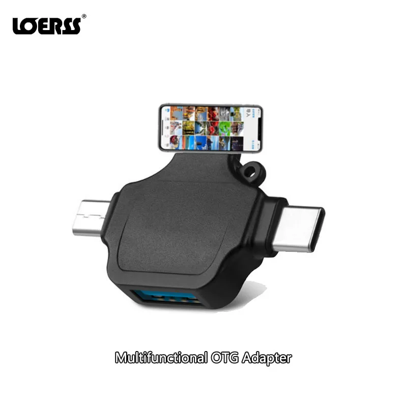 

LOERSS 3in1 OTG Adapter Reader Converter USB to Micro Type C Lighting For IPhone Android Windows Phones Laptop Tablet Computers