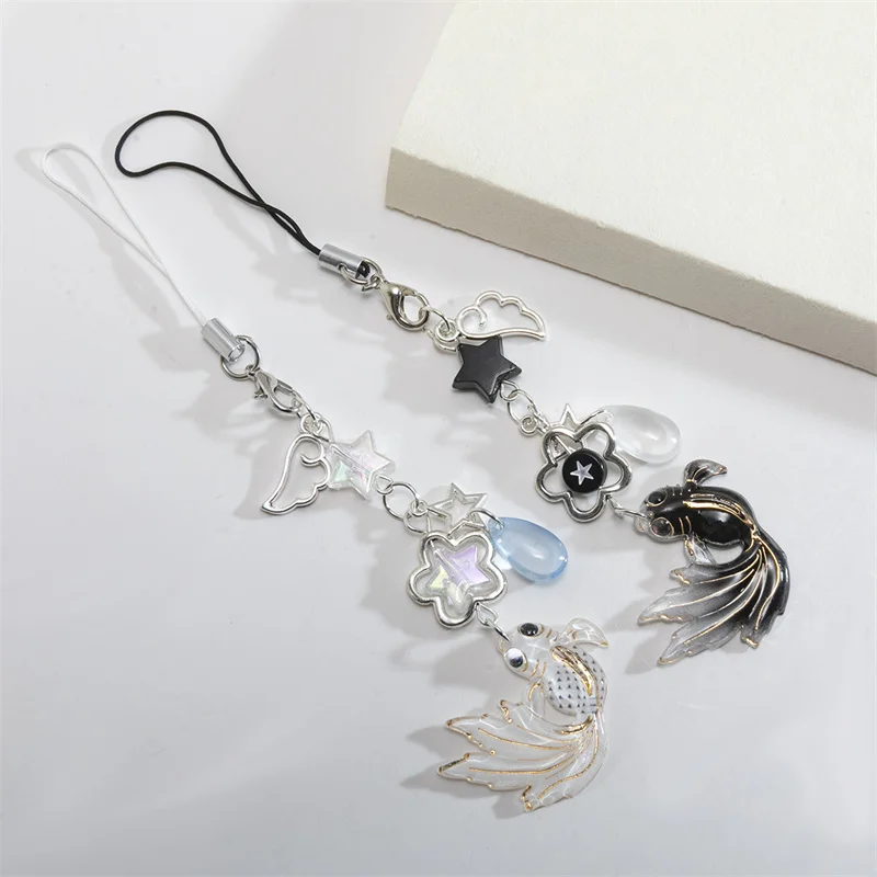 Модная цепочка для телефона с золотой рыбкой шнурок со звездой цветком бусинами