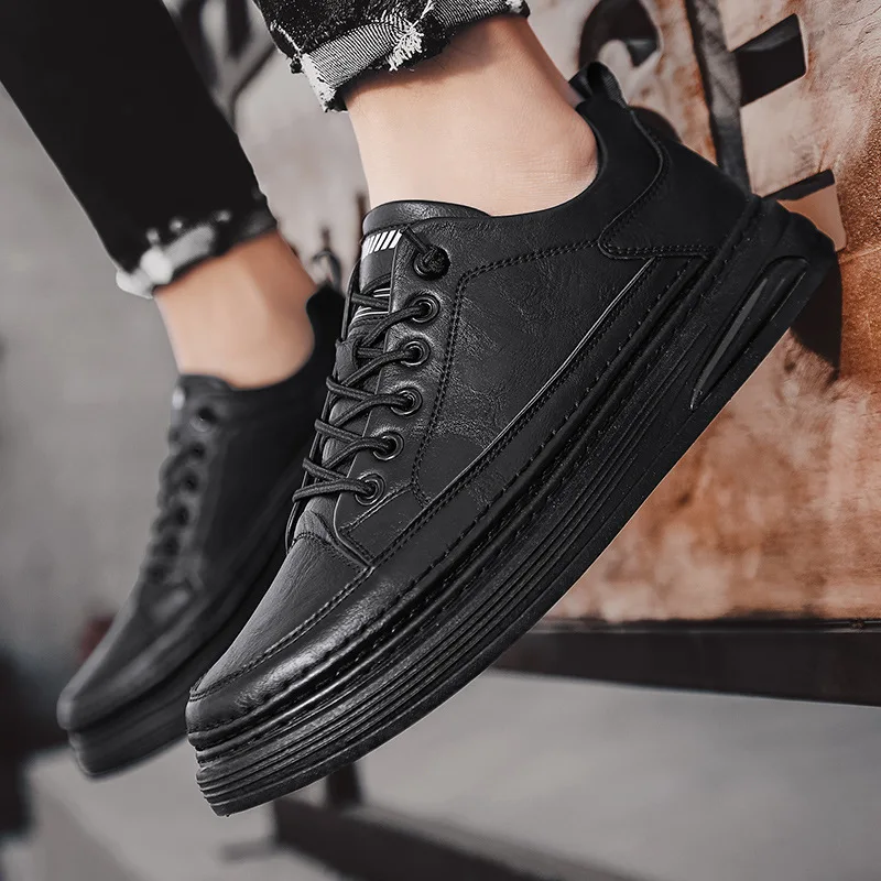 

Pure Black Work Shoes Hard-Wearing Leather Panel Shoes Spring/Autumn Men's Casual Shoes Low Top Trendy Shoes S12530-S12542 Dn