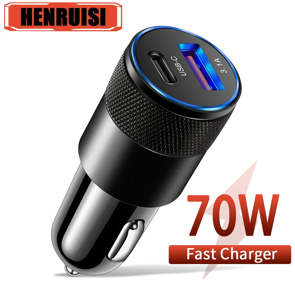 

Car Charger 70W PD USB Super Fast Charging in Car For Samsung Huawei iPhone Plus Xiaomi Redmi Mini Type C Phone Adapter 2 Ports