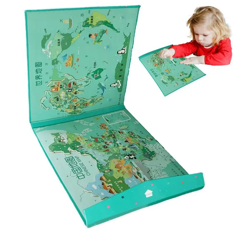 

Magnetic World Map Toy Wooden Puzzles For Kids Ages 4-6 Jigsaw World And China Map Wood Puzzle With Sketchpad Toys For Children