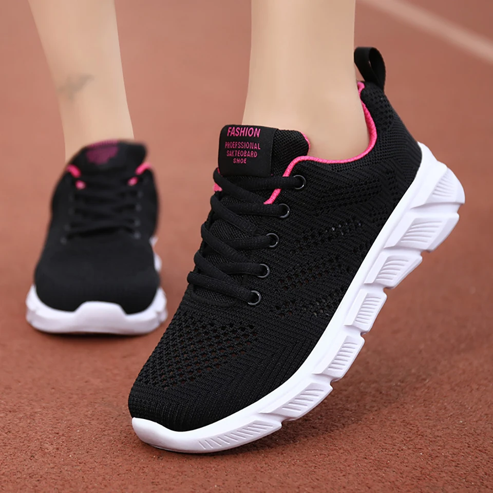 Loekeah Fashion Casual Shoes For Ladies Breathable Running Sneakers Lightweight Mesh Flats Footwear Lace-Up Women Shoes Tennis