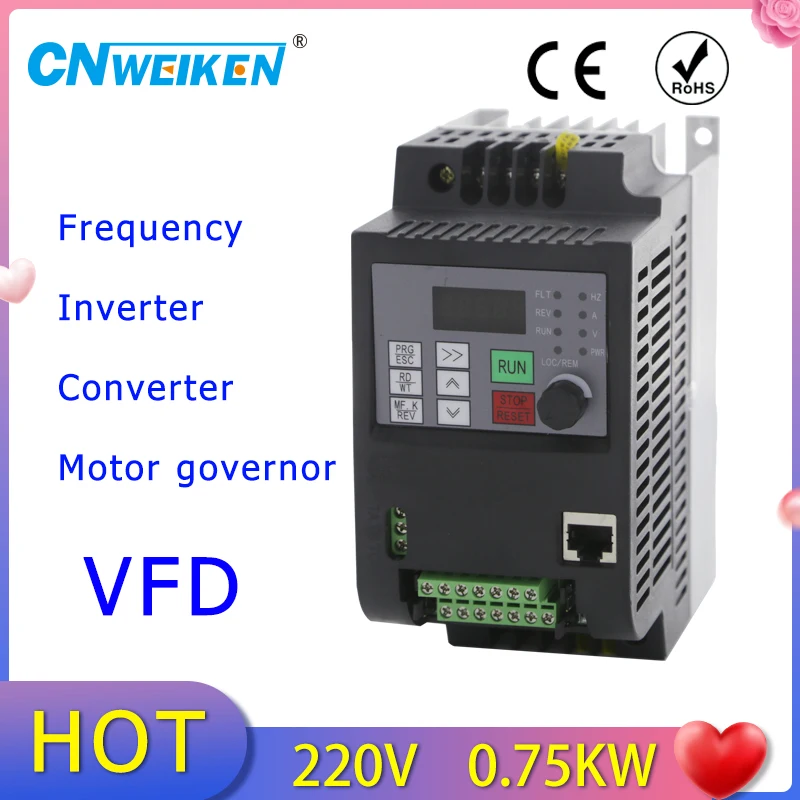 

0.75KW 220V 1 phase input 3ph output 1HP Mini VFD Variable Frequency Drive Converter for Motor Speed Control Inverter