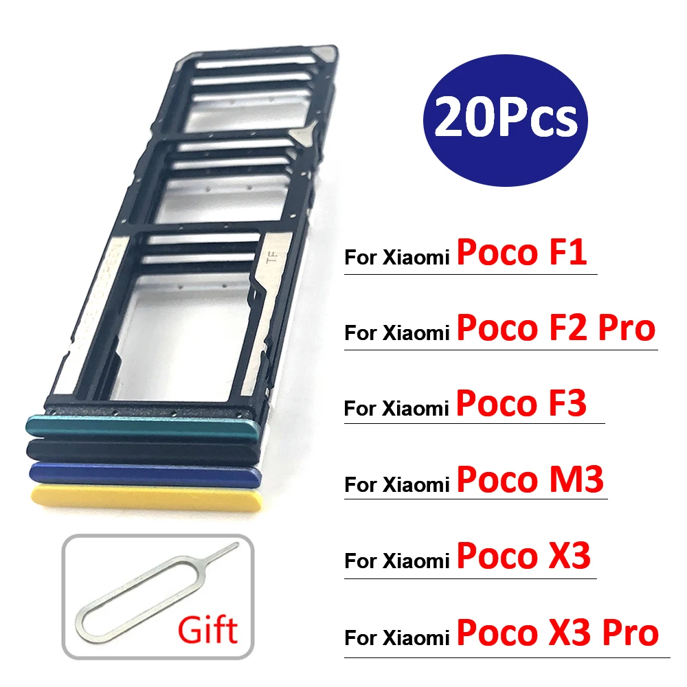 

20Pcs/Lot，100% Original Micro Nano SIM Card Holder Tray Slot Holder Adapter Socket For Xiaomi Poco X3 F2 Pro M3 F1 + Eject Pin