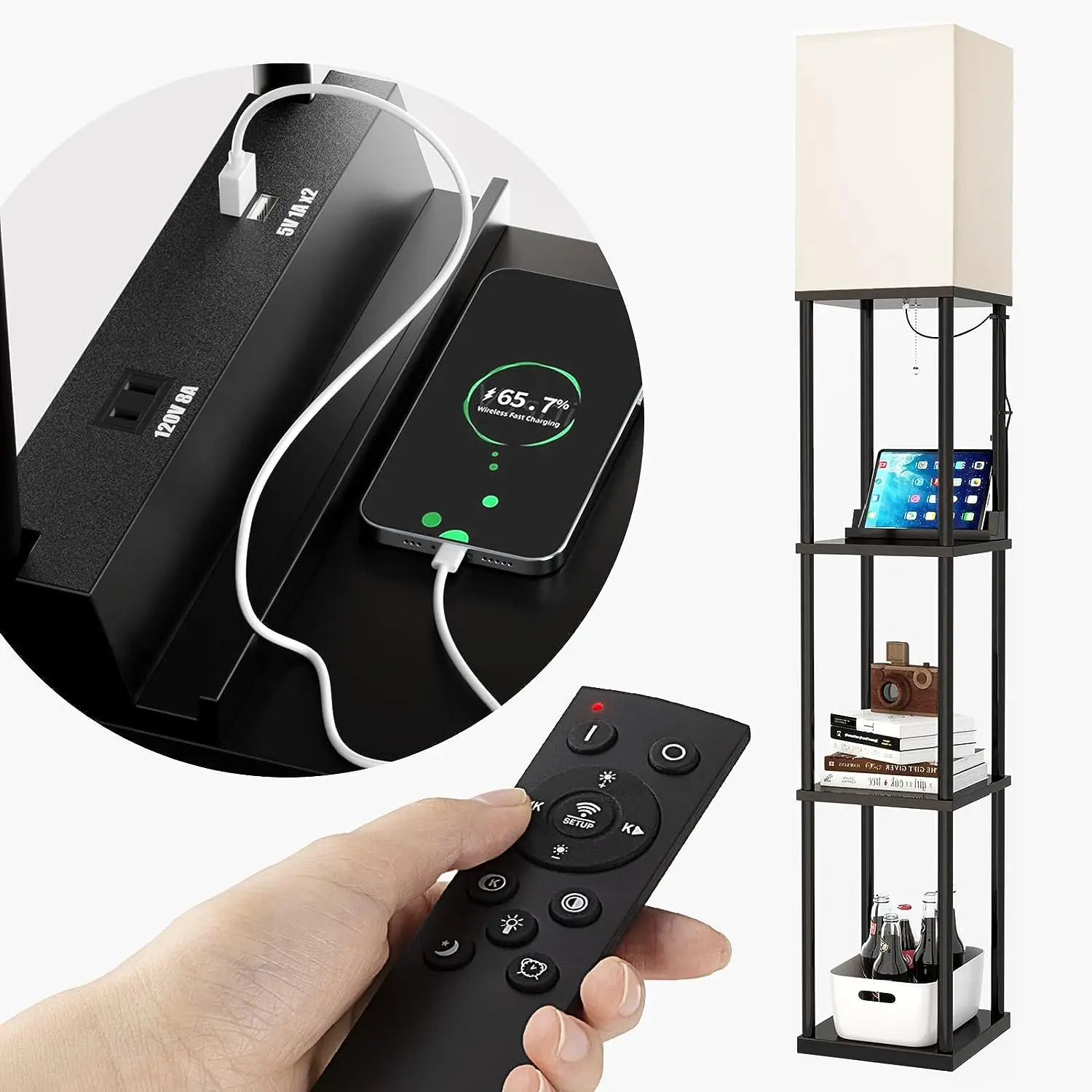 

Напольная Лампа с 2 USB-портами и розеткой, напольная лампа с дистанционным управлением для гостиной, светодиодная лампа с 3 цветами