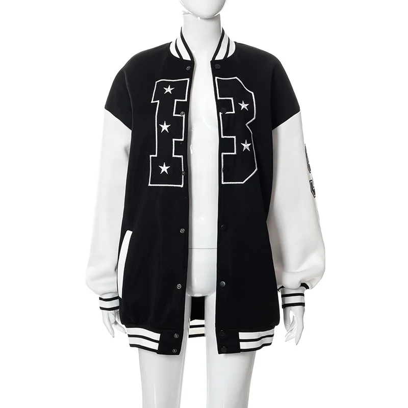 Women's 2022 Street Print Fall New Color Bump Loose Single-Breasted Baseball Jersey Sweater