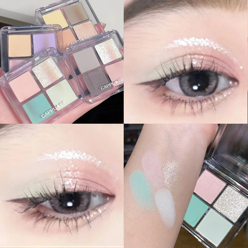 

4 Colors Matte EyeShadow Palette Waterproof Cosmetic Long Lasting Bright Shimmer Crystal Glitter Eye Pigment Makeup