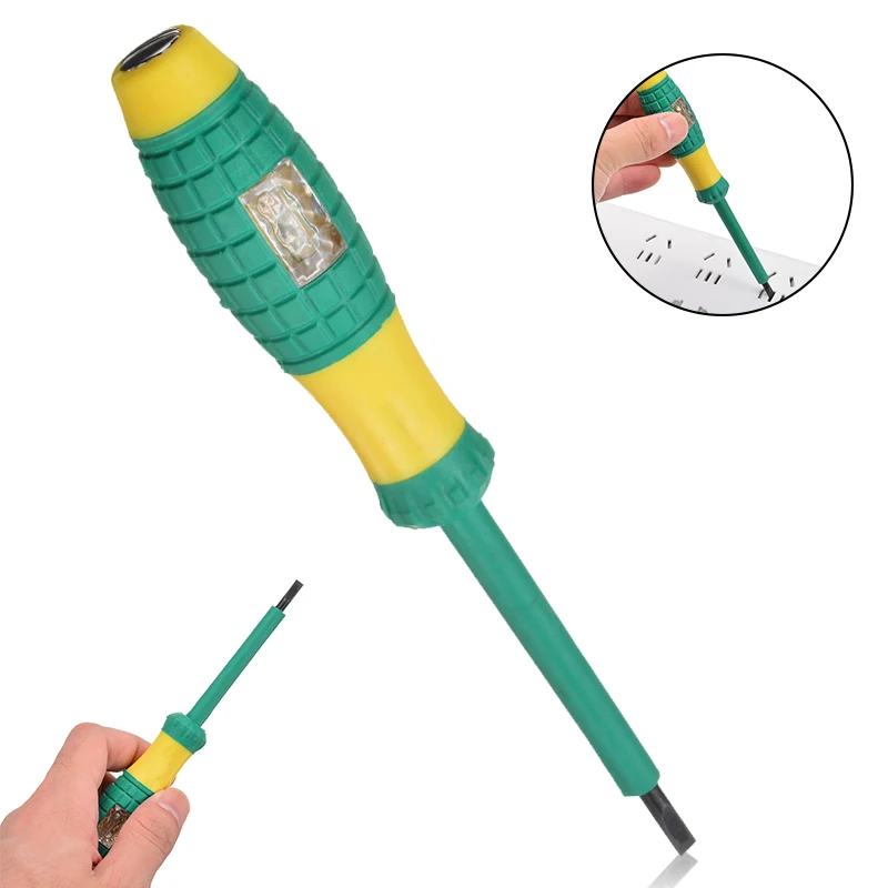 

Yellow Green Electrical Tester Pen 220V Screwdriver Power Detector Probe Industry Voltage Test Pen Diameter 4mm