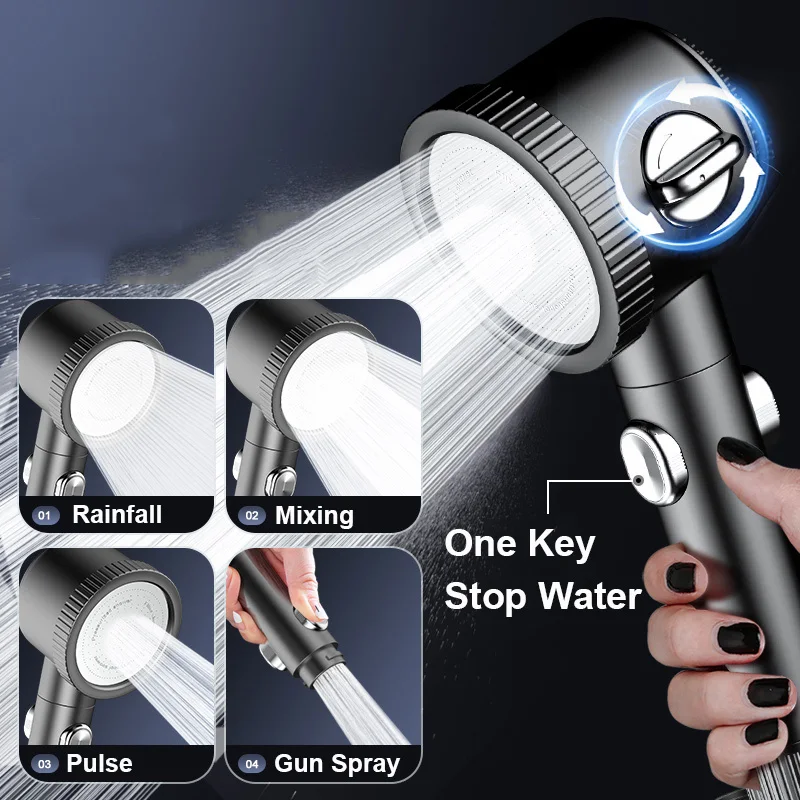 Новая 4-режимная насадка для душа высокого давления одна кнопка экономия воды