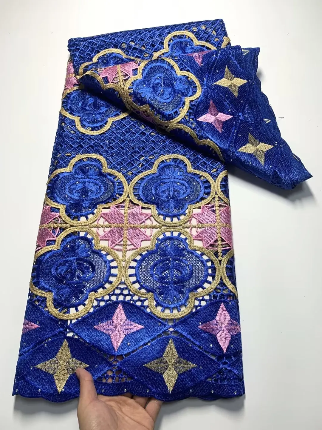 

Королевский синий африканский гипюр шнур кружевная ткань 2023 высокое качество водорастворимый шнур кружевная ткань для нигерийских свадебных вечеринок швы DF2