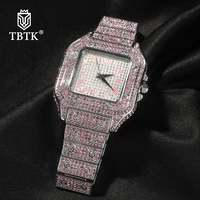 tbtk men womens watch square dail iced out pink blue diamond quartz luxury wrist watch roman clock relogio masculino